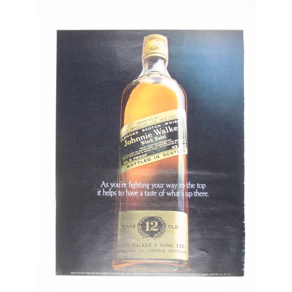 Johnnie Walker Black Label Scotch Whisky 12 Years 1971 Vintage Print Ad